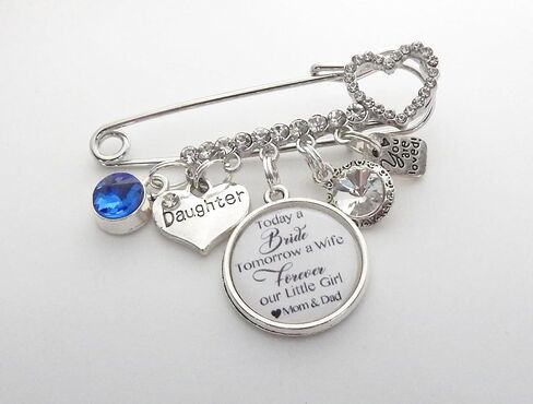 Something Blue Bridal Wedding Gift Bride Pin, Garter Pin Corsage Pin, Bride Pin, Memorial Pin, Bride Charm, Six Pence, Bridal Shower gift, Wedding Keepsake Brooch (My Little Girl (Mom)) in Kuwait