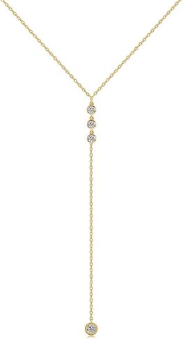 Handmade Sterling Silver Lariat Necklace, Simulated Diamond Dainty Drop Y Chain Necklace for Women (Round diamonds-Silver) in Saudi Arabia