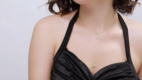 Handmade Sterling Silver Lariat Necklace, Simulated Diamond Dainty Drop Y Chain Necklace for Women (Round diamonds-Silver) in Saudi Arabia
