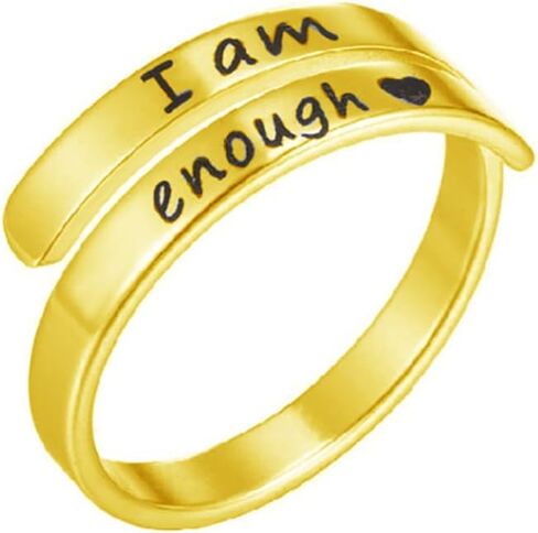 خاتم I am Enough، خاتم تعويذة ملهمة من الفولاذ المقاوم للصدأ مفتوح وقابل للتعديل لحفلات التخرج (فضي) in Saudi Arabia