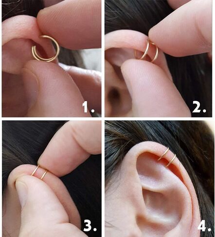 مجموعة من قطعتين من أساور الأذن، تصميم مزدوج ومتقاطع، حلق غضروفي بسيط ومزيف، مقاس 20 مطلي بالذهب عيار 14 قيراط، حلزوني، مجوهرات ثقب المحار، إكسسوارات مريحة للفتيات المراهقات بوهو in Kuwait