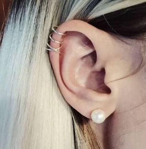 مجموعة من قطعتين من أساور الأذن، تصميم مزدوج ومتقاطع، حلق غضروفي بسيط ومزيف، مقاس 20 مطلي بالذهب عيار 14 قيراط، حلزوني، مجوهرات ثقب المحار، إكسسوارات مريحة للفتيات المراهقات بوهو in Kuwait