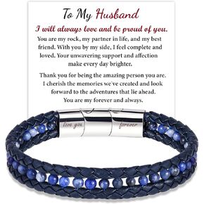 caritate to my boyfriend أساور جلدية من العقيق الأسود للرجال، أساور مضفرة مطرزة بالخرز مجوهرات لعيد الميلاد والذكرى السنوية لعيد الحب لصديقك، هدايا مجوهرات رائعة للرجال للرجال/bf