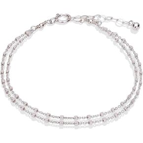 Annika Bella Double Layered Sterling Silver Bracelet, Length 6.5-7.5 Inches, Chain Bracelets for Women, Waterproof Minimalist 925 Women's Jewelry (Satellite Bar Chains)