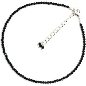 Gempires Black Tourmaline Anklet for Women, Tourmaline Beads, Handmade Anklets, Healing Crystal Anklets for Women, Silver Plated Adjustable Chain 9 inches (2 inch extender)