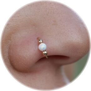 Fake Nose Hoop 24 Gauge Gold Filled Fake Nose Ring - No Piercing Needed Nose Jewelry With White Opal - Thin Nose Cuff 8mm - Handmade Body Jewelry Unisex - No Piercing Nose Rings in Saudi Arabia