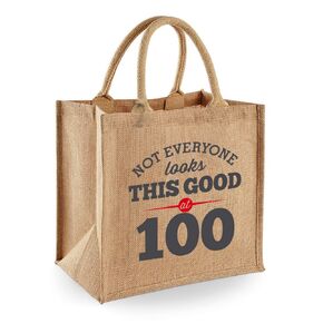 100th Birthday Gift Bag Keepsake for Women Novelty Jute 100 Years Old Shopping Tote Size 11.81x 11.81x7.48 inches in Saudi Arabia