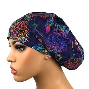 قبعة فرك الجراحية قبعة ممرضة أوروبية قابلة للتعديل منتفخة قبعة العمل الموحدة الأرجواني بوهو in Kuwait