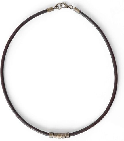 Men's Necklace, Brown Leather Adjustable Layered Choker, Handmade Brass Tubes Beaded Boho Urban Rustic Jewelry for Guys by Magoo (16.5") in Saudi Arabia