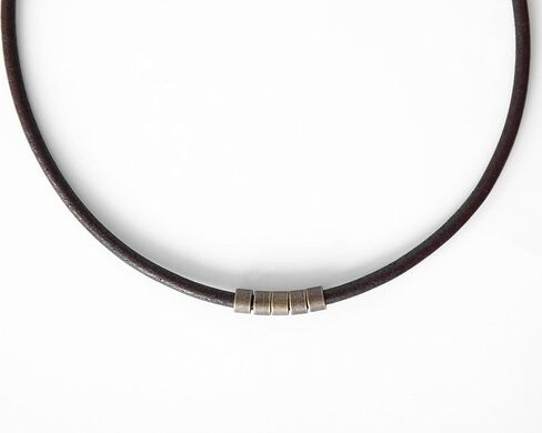 Men's Necklace, Brown Leather Adjustable Layered Choker, Handmade Brass Tubes Beaded Boho Urban Rustic Jewelry for Guys by Magoo (16.5") in Saudi Arabia