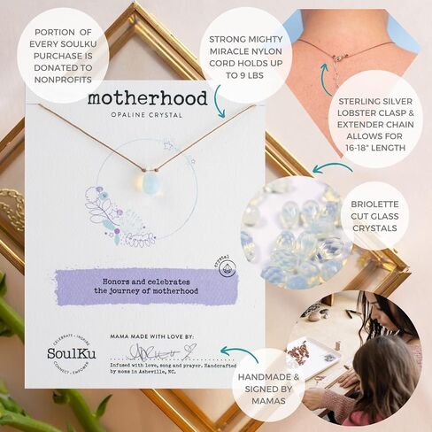 SoulKu Soul Shine Handmade Necklace, Empowering Jewelry With Healing Crystal, Inspirational Jewelry For Women, Mom & Sister, 2"" Extender With Lobster Clasp, 16"" Nylon Cord (Powder Blue, Breathe) in Saudi Arabia