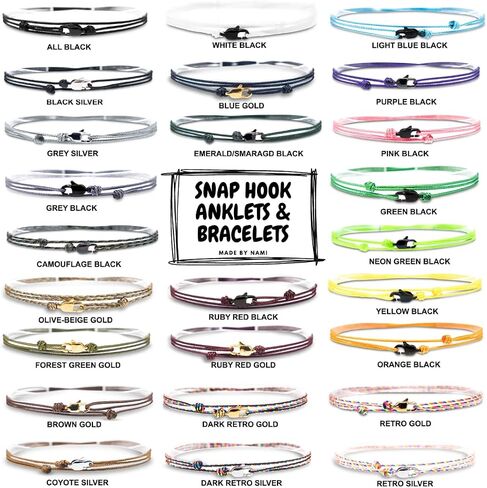 Made by Nami Nautical Rope Bracelet for Men Waterproof & Adjustable Wrap String Bracelets with Snap Hook Gift for Him (Black Black) in Kuwait