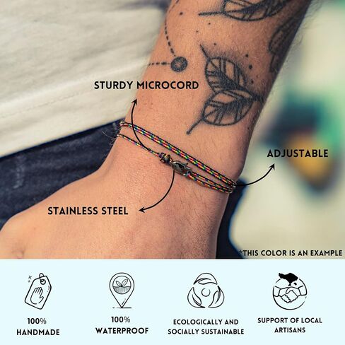 Made by Nami Nautical Rope Bracelet for Men Waterproof & Adjustable Wrap String Bracelets with Snap Hook Gift for Him (Black Black) in Kuwait