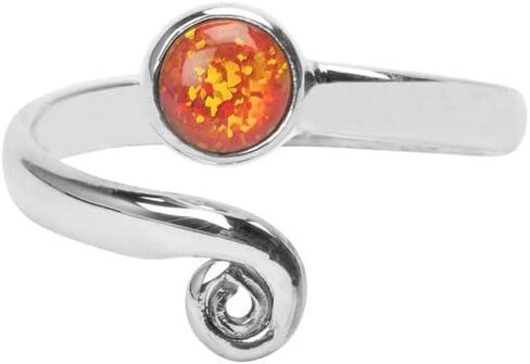 برتقالي أحمر أوبال خاتم اصبع القدم ميدي الدائري 925 الصلبة فضة فتاة النساء الجسم مجوهرات مختبر أوبال قابل للتعديل حجر تو خواتم in Kuwait
