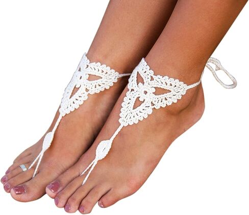 White barefoot sandals Beach wedding Crochet Barefoot Sandals, Nude shoes, Foot jewelry, Bridal barefoot sandal, Bridal lace shoes, Wedding accessory for Bridesmaids in Saudi Arabia