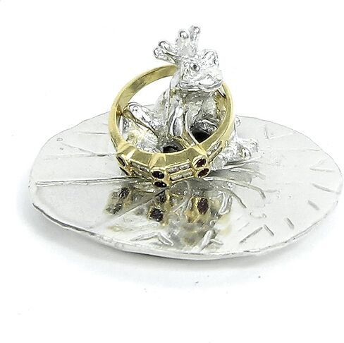 Frog Prince Ring Holder - Gift Boxed with One Kiss Can Change Everything Story Card - Handcrafted Pewter Made in USA in Kuwait