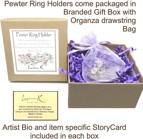 Frog Prince Ring Holder - Gift Boxed with One Kiss Can Change Everything Story Card - Handcrafted Pewter Made in USA in Kuwait