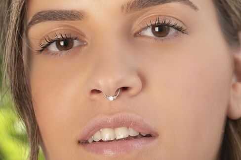 Fake Septum Ring 20 Gauge 925 Silver - Thin Flase Septum Hoop 3mm White Opal 20g Hypoallergenic - Faux Septum Hoop No Piercing Needed - Sterling Silver Septum Cuff - Handmade Clip On Septum Rings in Saudi Arabia