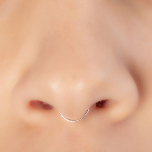 Fake Septum Ring 20 Gauge 925 Silver - Thin Flase Septum Hoop 3mm White Opal 20g Hypoallergenic - Faux Septum Hoop No Piercing Needed - Sterling Silver Septum Cuff - Handmade Clip On Septum Rings in Saudi Arabia
