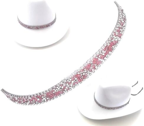 Pink Crystal Rhinestone Cowgirl Hat Band Jewelry Adjustable Size Hat Not Included in Saudi Arabia