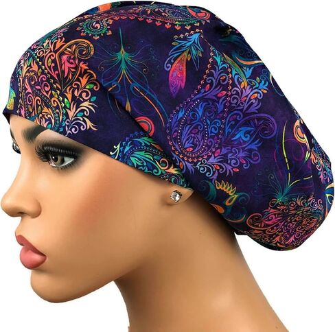 قبعة فرك الجراحية قبعة ممرضة أوروبية قابلة للتعديل منتفخة قبعة العمل الموحدة الأرجواني بوهو in Kuwait