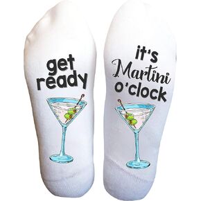 Funky Fun Martini White Socks With Sayings: Handcrafted Delights for All Ages, Versatile Sizing for Sizes 6-14, Comfort & Durability, Beverage Themed Collection- Bring Me A Martini For Men and Women