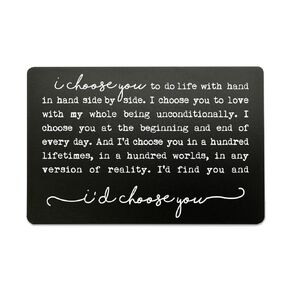 I Choose You Metal Wallet Insert Card, Engraved Gift for Him, Pocket Keepsake, Husband Gift, Anniversary Gift for Men, Wedding Anniversary Gift for Husband, Gifts for Him (Black)