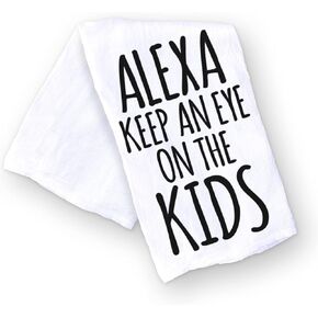 Handmade Funny Kitchen Towel - 100% Cotton Funny Hand Towel, Alexa Keep and Eye on the Kids - 28x28 Inch Perfect for Housewarming Christmas Mother's Day Birthday Gift (Alexa Keep an Eye on the Kids)