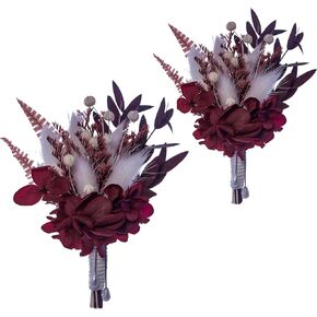 Dried Flowers Boutonniere for Men Wedding 2 Pieces Set Groomsmen Boutonniere Boho Fall Rustic White Wedding Decorations. (Beige) in Saudi Arabia