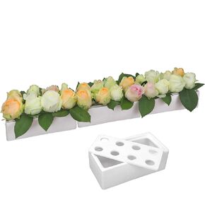 3 Pack White Porcelain Flower Vases Handmade, Ceramic Rectangular Floral Centerpieces for Dining Table, Home Décor, Wedding, Total Length 24 inches, No Leak (White) in Kuwait