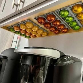 Pod Holder for Vertuo Coffee Pods | Under Cabinet or Wall Mounted Storage for Pods | Minimalist Design to Declutter Your Kitchen | MADE IN USA (Black)