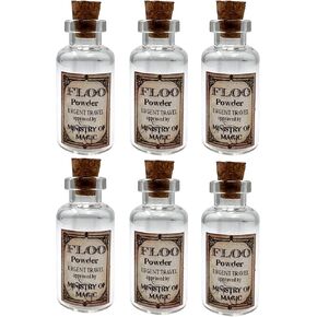 6pcs Glass tiny bottle jars with wood cork and Floo Powder label for DIY Art &Crafts or decorative potion jewelry Wizardly World renaissance accessory