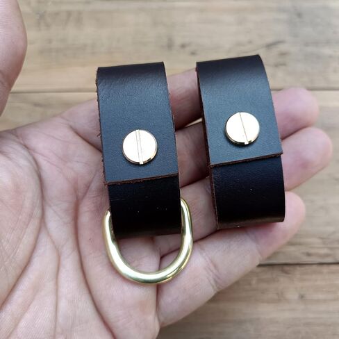2 pack leather belt keepers+1 solid brass buckles keychains,leather belt keepers for men and women (Black) in Kuwait