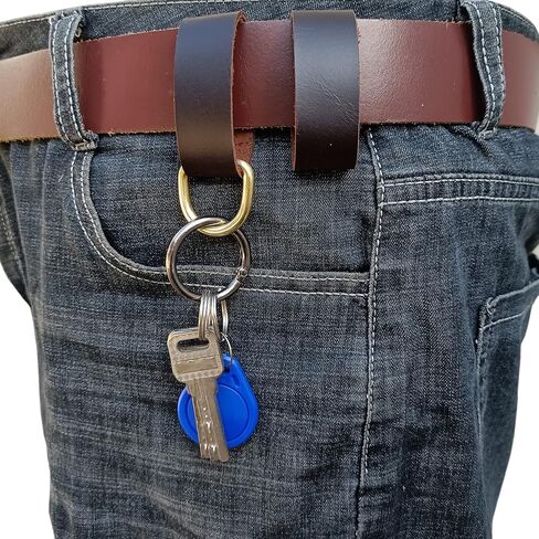 2 pack leather belt keepers+1 solid brass buckles keychains,leather belt keepers for men and women (Black) in Kuwait