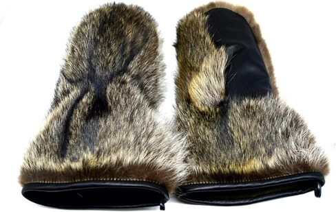 Long Men's Raccoon fur Mittens (Large) in Saudi Arabia