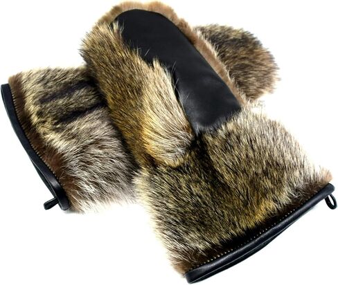 Long Men's Raccoon fur Mittens (Large) in Saudi Arabia