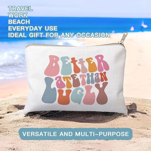 Retro Colorful Better Late Than Ugly Cosmetic Bag Travel Makeup Bag, Funny Makeup Bag, Cute Cosmetic Bag, Inspirational Makeup Bag for Women, Teen Girl Gift, for Best Friends in Saudi Arabia