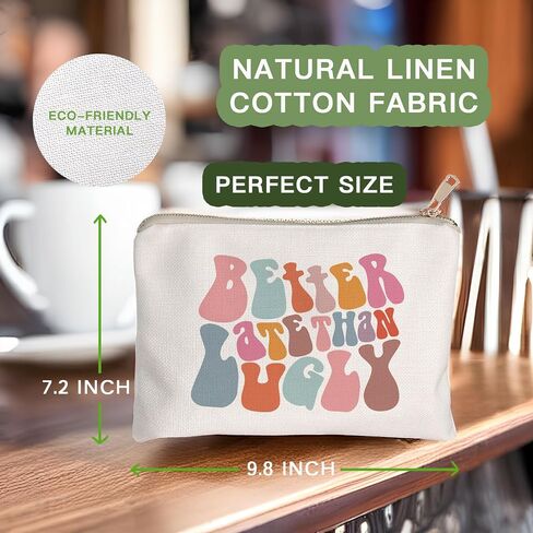Retro Colorful Better Late Than Ugly Cosmetic Bag Travel Makeup Bag, Funny Makeup Bag, Cute Cosmetic Bag, Inspirational Makeup Bag for Women, Teen Girl Gift, for Best Friends in Saudi Arabia