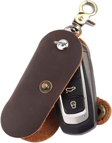 Dark Brown Simple Multifunctional Leather Key Organizer Door Key Car Key Case in Saudi Arabia