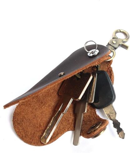 Dark Brown Simple Multifunctional Leather Key Organizer Door Key Car Key Case in Saudi Arabia