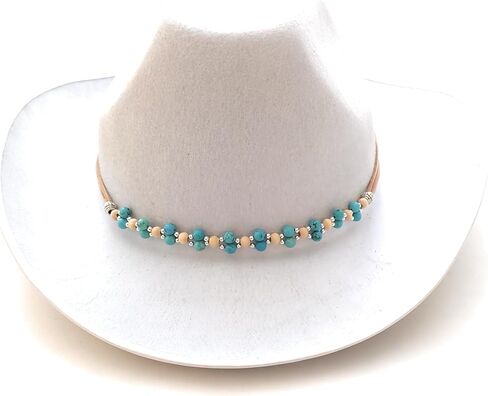 Cowboy Hat Band Jewelry Turquoise Bead Cedar Wood Scallop Weave Micro Suede Leather Adjustable Sizing Boho Western in Saudi Arabia