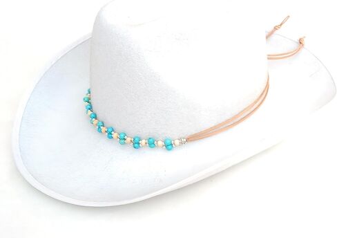Cowboy Hat Band Jewelry Turquoise Bead Cedar Wood Scallop Weave Micro Suede Leather Adjustable Sizing Boho Western in Saudi Arabia