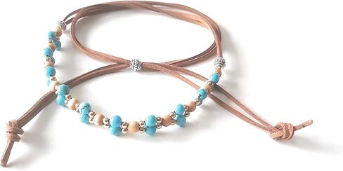 Cowboy Hat Band Jewelry Turquoise Bead Cedar Wood Scallop Weave Micro Suede Leather Adjustable Sizing Boho Western in Saudi Arabia