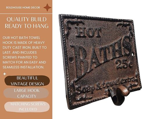 خطاف منشفة ريفي ساخن - ديكور الحمام الغربي بنمط عتيق - ديكور جدار المزرعة مع جاذبية الريف الفرنسي - يد من الحديد الزهر وشماعة مناشف الحمام مع مسامير متطابقة in Kuwait