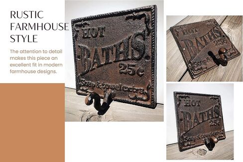 خطاف منشفة ريفي ساخن - ديكور الحمام الغربي بنمط عتيق - ديكور جدار المزرعة مع جاذبية الريف الفرنسي - يد من الحديد الزهر وشماعة مناشف الحمام مع مسامير متطابقة in Kuwait