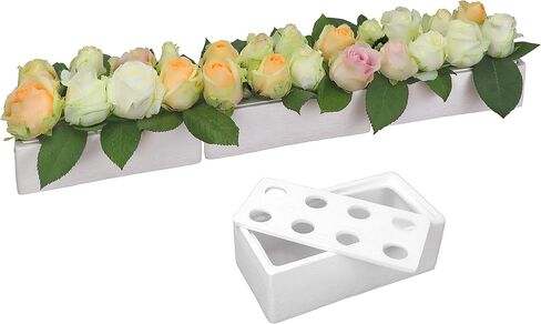 3 Pack White Porcelain Flower Vases Handmade, Ceramic Rectangular Floral Centerpieces for Dining Table, Home Décor, Wedding, Total Length 24 inches, No Leak (White) in Kuwait