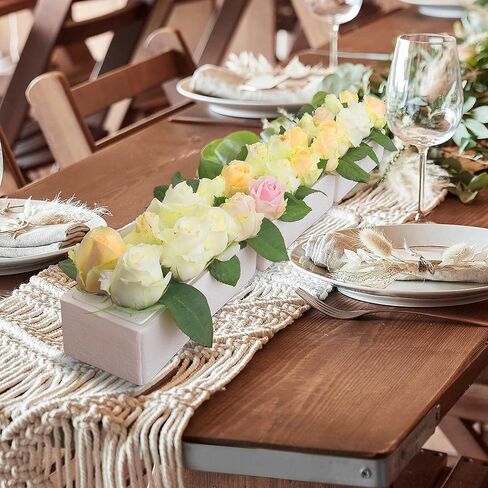 3 Pack White Porcelain Flower Vases Handmade, Ceramic Rectangular Floral Centerpieces for Dining Table, Home Décor, Wedding, Total Length 24 inches, No Leak (White) in Kuwait