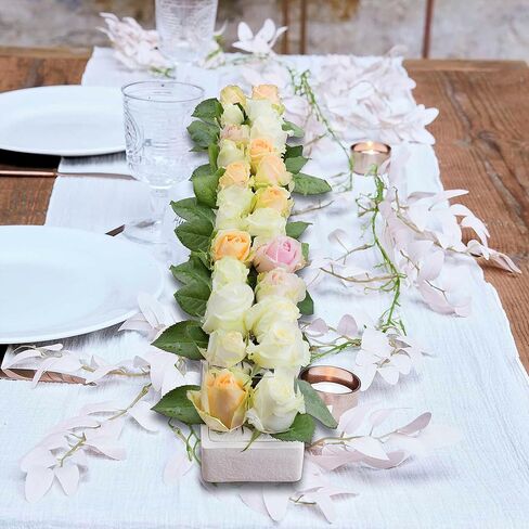 3 Pack White Porcelain Flower Vases Handmade, Ceramic Rectangular Floral Centerpieces for Dining Table, Home Décor, Wedding, Total Length 24 inches, No Leak (White) in Kuwait