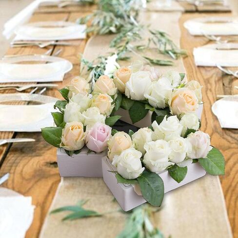 3 Pack White Porcelain Flower Vases Handmade, Ceramic Rectangular Floral Centerpieces for Dining Table, Home Décor, Wedding, Total Length 24 inches, No Leak (White) in Kuwait