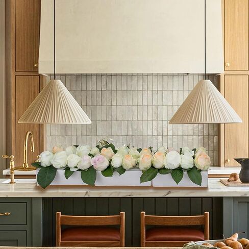 3 Pack White Porcelain Flower Vases Handmade, Ceramic Rectangular Floral Centerpieces for Dining Table, Home Décor, Wedding, Total Length 24 inches, No Leak (White) in Kuwait